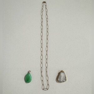 Gold link necklace with 2 stone pendants